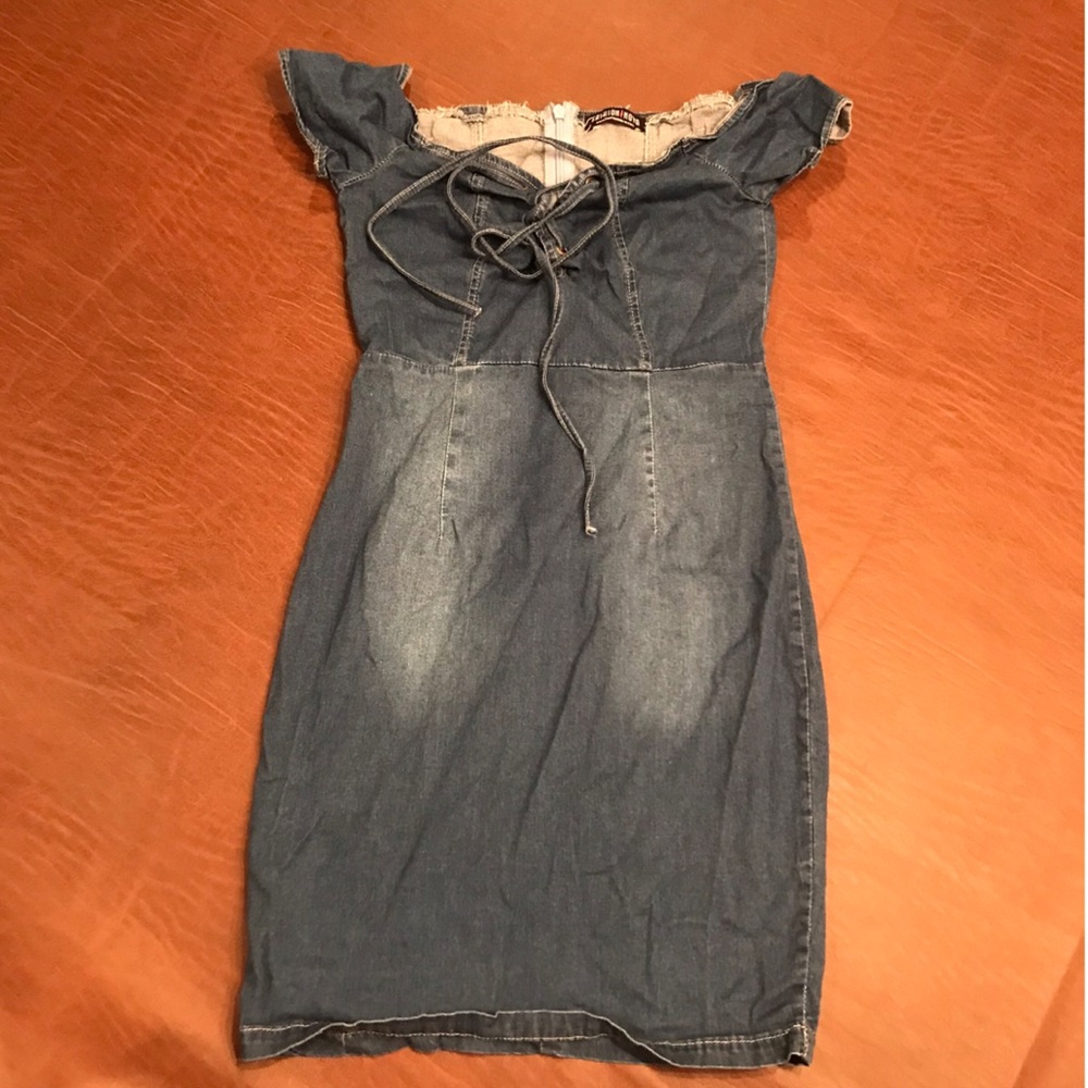 FASHION NOVA JEAN LACE UP FRONT DRESS SIZE XS